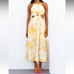 Hello Molly Yellow Floral Cut-Out Maxi Dress